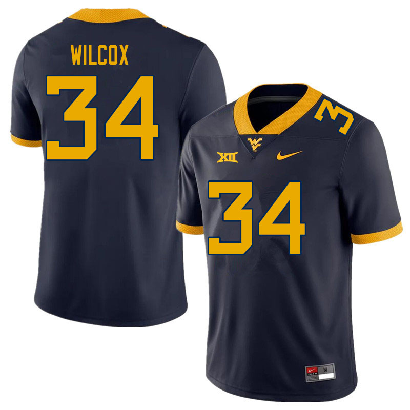 Men #34 Avery Wilcox West Virginia Mountaineers College Football Jerseys Sale-Navy